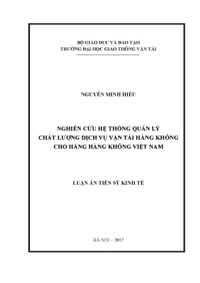 Luận án tiến sĩ kinh tế nghiên cứu hệ thống quản lý chất lượng dịch vụ vận tải hàng không cho hãng hàng không việt nam