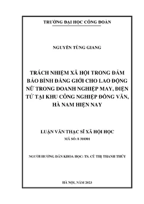 Trách nhiệm xã hội trong đảm bảo bình đẳng giới cho lao động nữ trong doanh nghiệp may điện tử tại khu công nghiệp đồng văn hà nam hiện nay