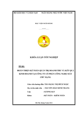 Hoàn thiện kế toán quản trị doanh thu và kết quả kinh doanh tại công ty cổ phần công nghệ máy chủ mạng