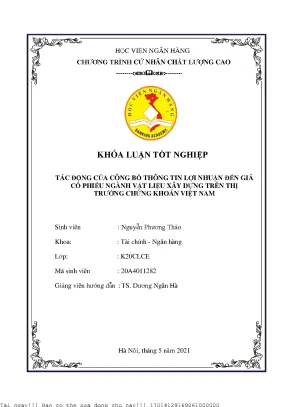 Tác động của công bố thông tin lợi nhuận đến giá cổ phiếu ngành vật liệu xây dựng trên thị trường chứng khoán việt nam