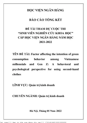 Factor affecting the intention of green consumption behavior among vietnamese millennials and gen z a behavioral and psychological perspective for using second hand clothes