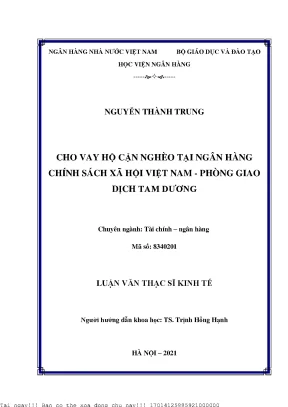 Cho vay hộ cận nghèo tại ngân hàng chính sách xã hội việt nam phòng giao dịch tam dương