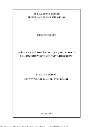 Phân tíh và đánh giá năng lực cạnh tranh của doanh nghiệp nhỏ và vừa tại tỉnh bắc giang