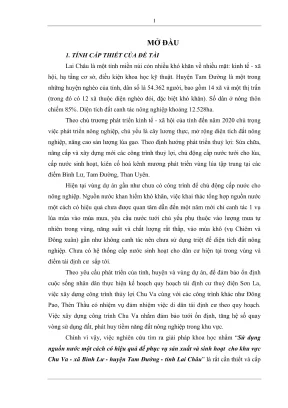 Luận văn thạc sĩ quy hoạch và quản lý tài nguyên nước nghiên cứu sử dụng tổng hợp nguồn nước một cách hiệu quả để phục vụ sản xuất và sinh hoạt ở khu vực chu va xã bình lư huyện tam đường tỉnh lai châu