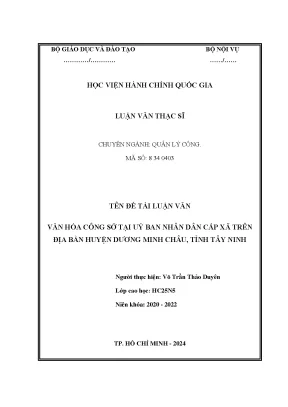 Văn hóa công sở tại uỷ ban nhân dân cấp xã trên địa bàn huyện dương minh châu tỉnh tây ninh