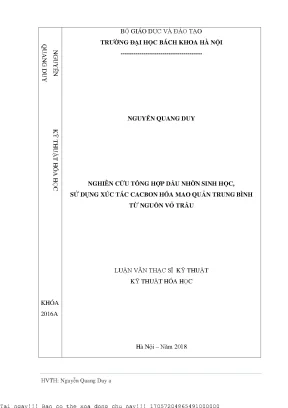 Nghiên ứu tổng hợp dầu nhờn sinh học sử dụng xúc tác cacbon hóa mao quản trung bình từ nguồn vỏ trấu