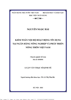 Kiểm toán nội bộ hoạt động tín dụng tại ngân hàng nông nghiệp và phát triển nông thôn việt nam