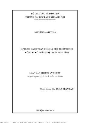 Áp dụng hạh toán quản lý môi trường ho công ty ổ phần nhiệt điện ninh bình
