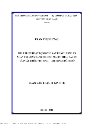 Phát triển hoạt động cho vay khách hàng cá nhân tại ngân hàng thương mại cổ phần đầu tư và phát triển việt nam chi nhánh đông đô