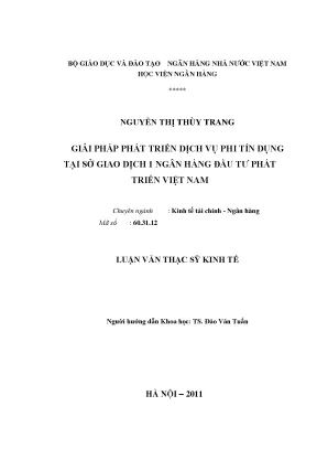 Giải pháp phát triển dịch vụ phi tín dụng tại sở giao dịch 1 ngân hàng đầu tư và phát triển việt nam