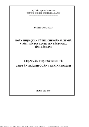 Hoàn thiện quản lý thu hi ngân sáh nhà nướ trên địa bàn huyện yên phong tỉnh bắ ninh