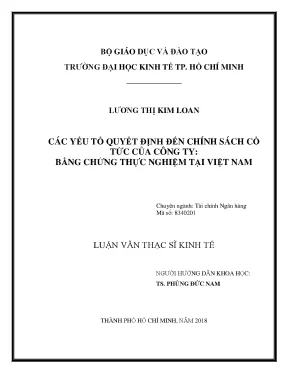 Luận văn thạc sĩ kinh tế các yếu tố quyết định đến chính sách cổ tức của công ty bằng chứng thực nghiệm tại thị trường chứng khoán việt nam