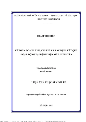 Kế toán doanh thu chi phí và xác định kết quả hoạt động tại bệnh viện mắt hưng yên