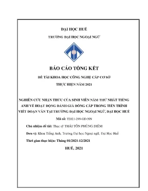 Nghiên cứu nhận thức của sinh viên năm thứ nhất tiếng anh về hoạt động đánh giá đồng cấp trong tiến trình viết đoạn văn tại trường đại học ngoại ngữ đại học huế