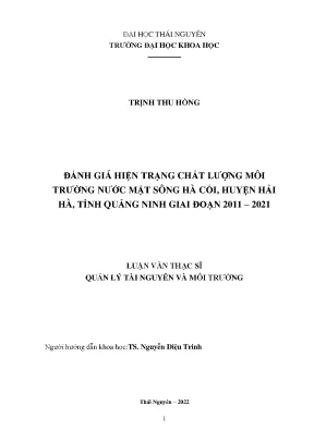 Đánh giá hiện trạng chất lượng môi trường nước mặt sông hà cối huyện hải hà tỉnh quảng ninh giai đoạn 2011 2021
