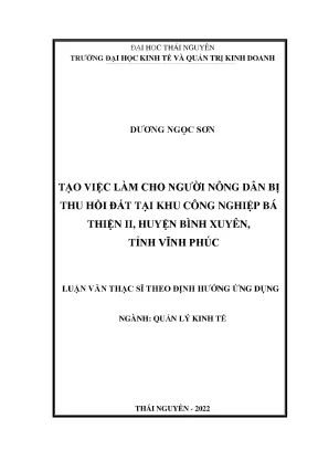 Tạo việc làm cho người nông dân bị thu hồi đất tại khu công nghiệp bá thiện ii huyện bình xuyên tỉnh vĩnh phúc