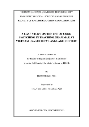 A case study on the use of code switching in teaching grammar at vietnam usa society language centers