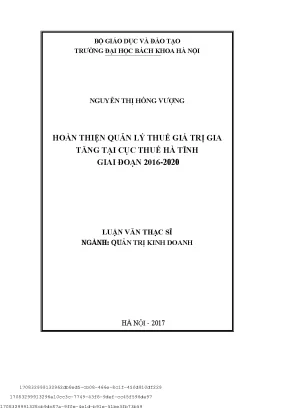 Hoàn thiện quản lý thuế giá trị gia tăng tại cụ thuế hà tĩnh giai đoạn 2016 2020