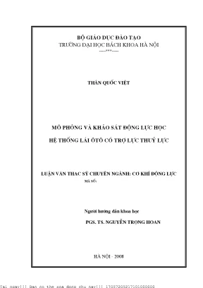 Mô phỏng và khảo sát động lự họ hệ thống lái ôtô ó trợ lự thủy lự