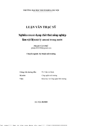 Nghiên ứu sử dụng hất thải nông nghiệp làm vật liệu xử lý amoni trong nướ