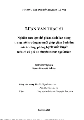 Nghiên ứu tạo hế phẩm sinh họ dùng trong môi trường ao nuôi giúp giảm ô nhiễm môi trường phòng bệnh xuất huyết trên á rô phi do streptoous agalatiae