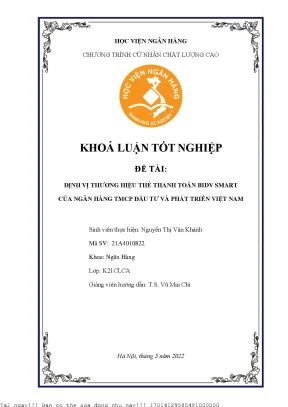 Định vị thương hiệu thẻ thanh toán bidv smart của ngân hàng tmcp đầu tư và phát triển việt nam