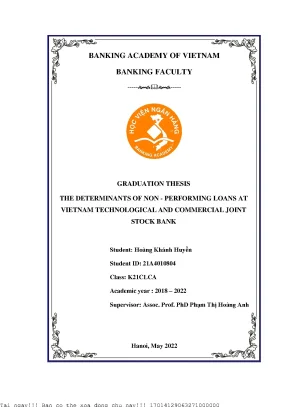 The determinants of non performing loans at vietnam technological and commercial joint stock bank