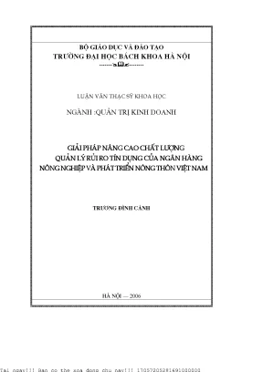 Một số giải pháp nâng ao chất lượng quản trị rủi ro tín dụng của ngân hàng nông nghiệp và phát triển nông thôn việt nam