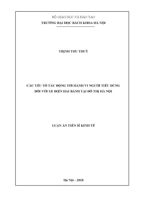 Luận án tiến sĩ kinh tế các yếu tố tác động tới hành vi người tiêu dùng đối với xe điện hai bánh tại đô thị hà nội