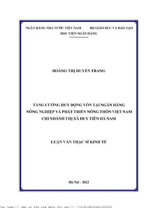 Tăng cường huy động vốn tại ngân hàng nông nghiệp và phát triển nông thôn chi nhánh thị xã duy tiên hà nam