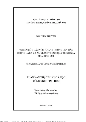 Nghiên ứu các yếu tố ảnh hưởng đến hàm lượng gaba và amylase trong quá trình nảy mầm gạo lứt