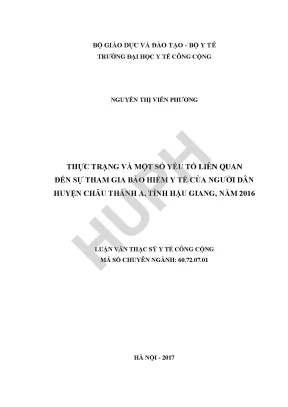 Luận văn thực trạng và một số yếu tố liên quan đến sự tham gia bảo hiểm y tế của người dân huyện châu thành a tỉnh hậu giang năm 2016
