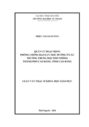 Quản lý hoạt động phòng chống bạo lực học đường ở các trường trung học phổ thông thành phố cao bằng tỉnh cao bằng
