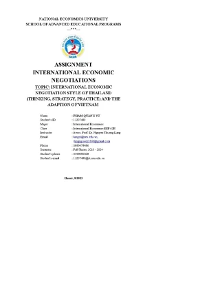 Topic international economicnegotiation style of thailandthinking strategy practice and theadaption of vietnam