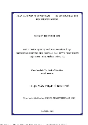 Phát triển dịch vụ ngân hàng bán lẻ tại ngân hàng thương mại cổ phần đầu tư và phát triển việt nam chi nhánh hồng hà