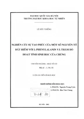 Luận án tiến sĩ nghiên cứu sự tạo phức của một số nguyên tố đất hiếm với l phenylalanin và thăm dò hoạt tính sinh học của chúng