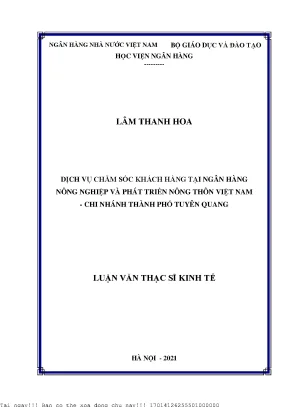 Dịch vụ chăm sóc khách hàng tại ngân hàng nông nghiệp và phát triển nông thôn việt nam chi nhánh thành phố tuyên quang