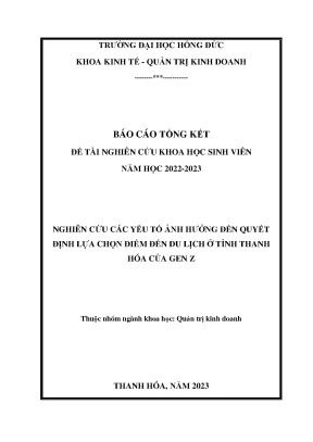 Nghiên cứu các yếu tố ảnh hưởng đến quyết định lựa chọn điểm đến du lịch ở tỉnh thanh hóa của gen z