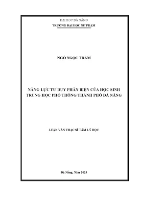 Năng lực tư duy phản biện của học sinh trung học phổ thông thành phố đà nẵng