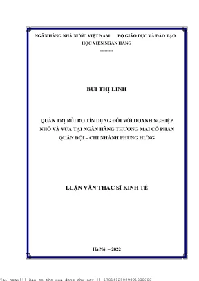 Quản trị rủi ro tín dụng đối với doanh nghiệp nhỏ và vừa tại ngân hàng thương mại cổ phần quân đội chi nhánh phùng hưng