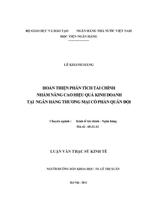 Hoàn thiện phân tích tài chính nhằm nâng cao hiệu quả kinh doanh tại ngân hàng thương mại cổ phần quân đội