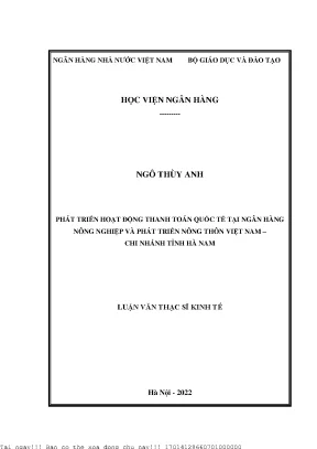 Phát triển hoạt động thanh toán quốc tế tại ngân hàng nông nghiệp và phát triển nông thôn việt nam chi nhánh tỉnh hà nam