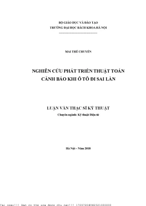 Nghiên ứu phát triển thuật toán cảnh báo khi ô tô đi sai làn
