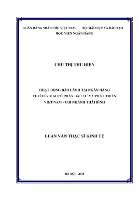 Hoạt động bảo lãnh tại ngân hàng thương mại cổ phần đầu tư và phát triển việt nam chi nhánh thái bình