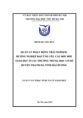 Quản lý hoạt động trải nghiệm hướng nghiệp đáp ứng yêu cầu đổi mới giáo dục ở các trường thcs huyện thanh hà tỉnh hải dương
