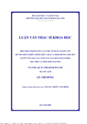 Biện pháp nhằm nâng ao việ sử dụng nguồn vốn hỗ trợ phát triển hính thứ oda và định hướng thu hút nguồn vốn oda vào ông tá xoá đói giảm nghèo đặ biệt là tỉnh thái nguyên