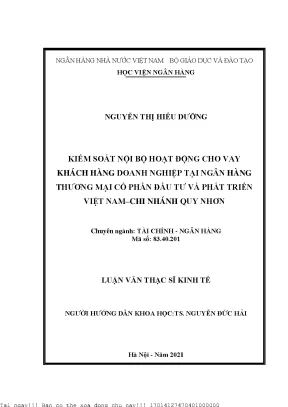 Kiểm soát nội bộ hoạt động cho vay khách hàng doanh nghiệp tại ngân hàng thương mại cổ phần đầu tư và phát triển việt nam chi nhánh quy nhơn