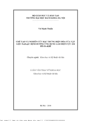 Chế tạo và nghiên ứu đặc trưng điện hóa của vật liệu feo3c định hướng ứng dụng làm điện cực âm pin fe khí