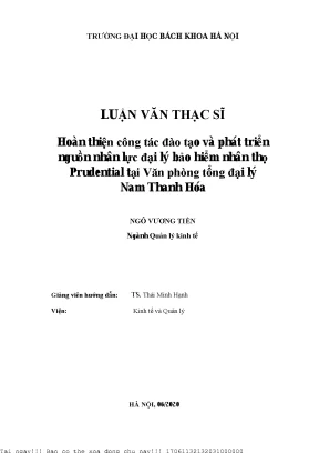 Hoàn thiện ông tá đào tạo và phát triển nguồn nhân lự đại lý bảo hiểm nhân thọ prudential tại văn phòng tổng đại lý nam thanh hóa