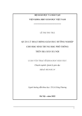 Quản lý hoạt động giáo dục hướng nghiệp cho học sinh trung học phổ thông trên địa bàn hà nội